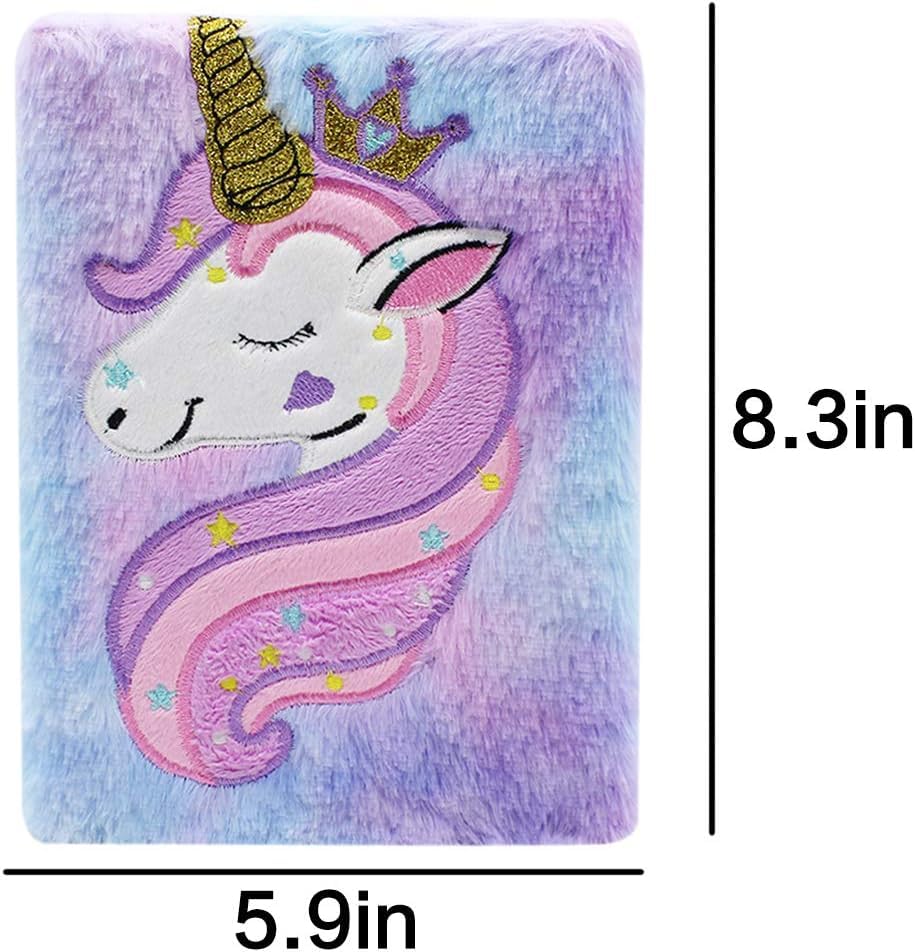 Image of SAMVARDHAN Plush Notebook Journal Cute Rainbow Unicorn Diary for Kids Girls Boys Writing Drawing (A5, 160 Lined Pages), Ink Color-Multicolor