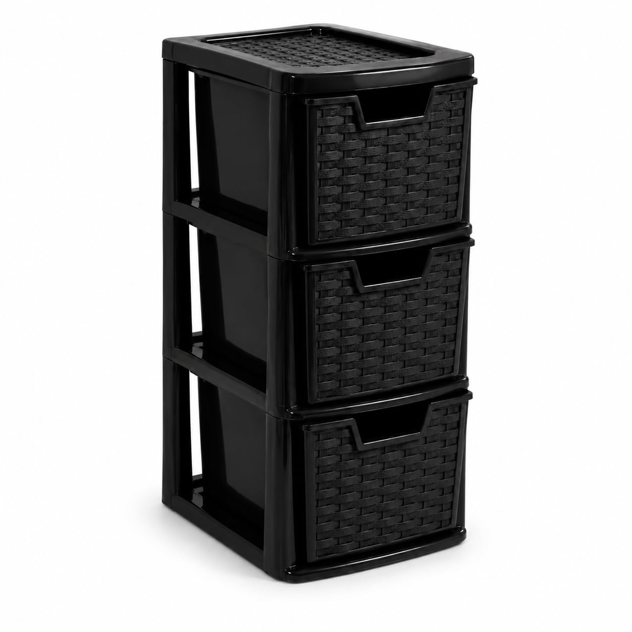 VEERDA 3 Drawer Medium Plastic Storage Drawers Unit Space Saving Plastic Drawers Organizer for Home Office Bedroom Kitchen Bathroom Multipurpose Storage Unit Durable Plastic Drawers (Rattan Black)