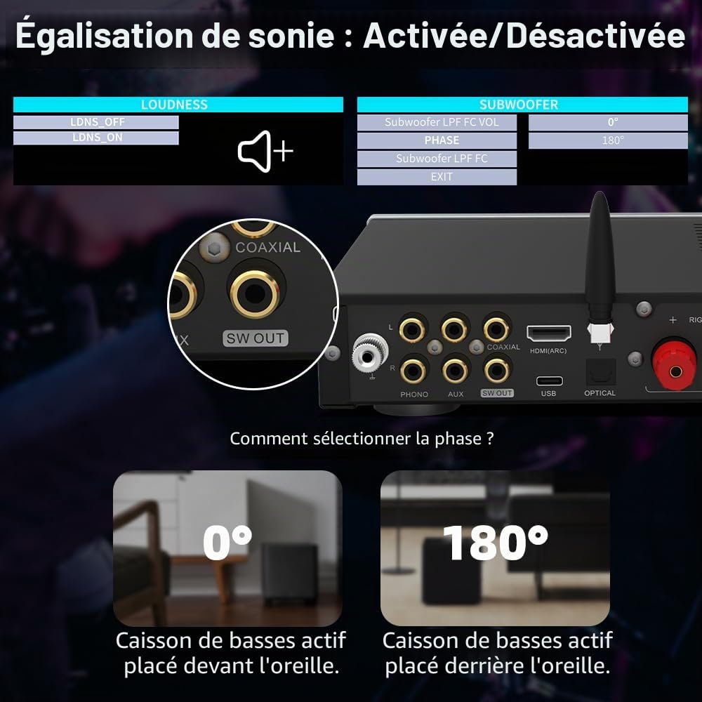 SMSL AL400 DAC,Amplificateur de puissance,Amplificateur de puissance phono,puce TPA3255 Amp CS43131,modes de filtre basse passe/5 à 4 étapes compatibles avec les cartouches phono MM/MC (Noir)