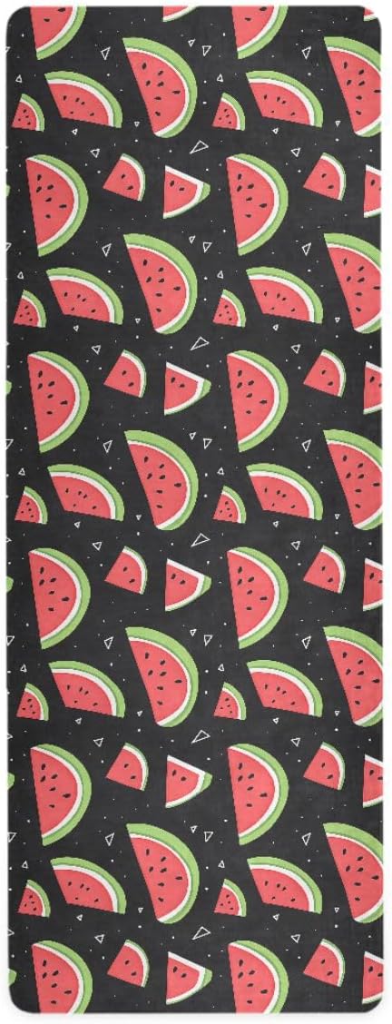 ALAZA Black Watermelon Triangle Pattern Yoga Mat Non Slip Fitness Exercise Mat, Workout Mat for Yoga, Pilates and Floor Exercises