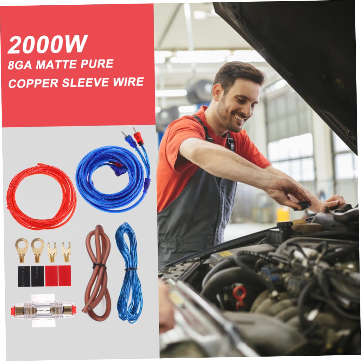 SOLUSTRE 2000w Cavi Per Amplificatore Cavo Di Alimentazione Per Auto Kit Cavi Amplificatore in Rame Massiccio Completo Di Tutti Gli Accessori Necessari Per Installazione