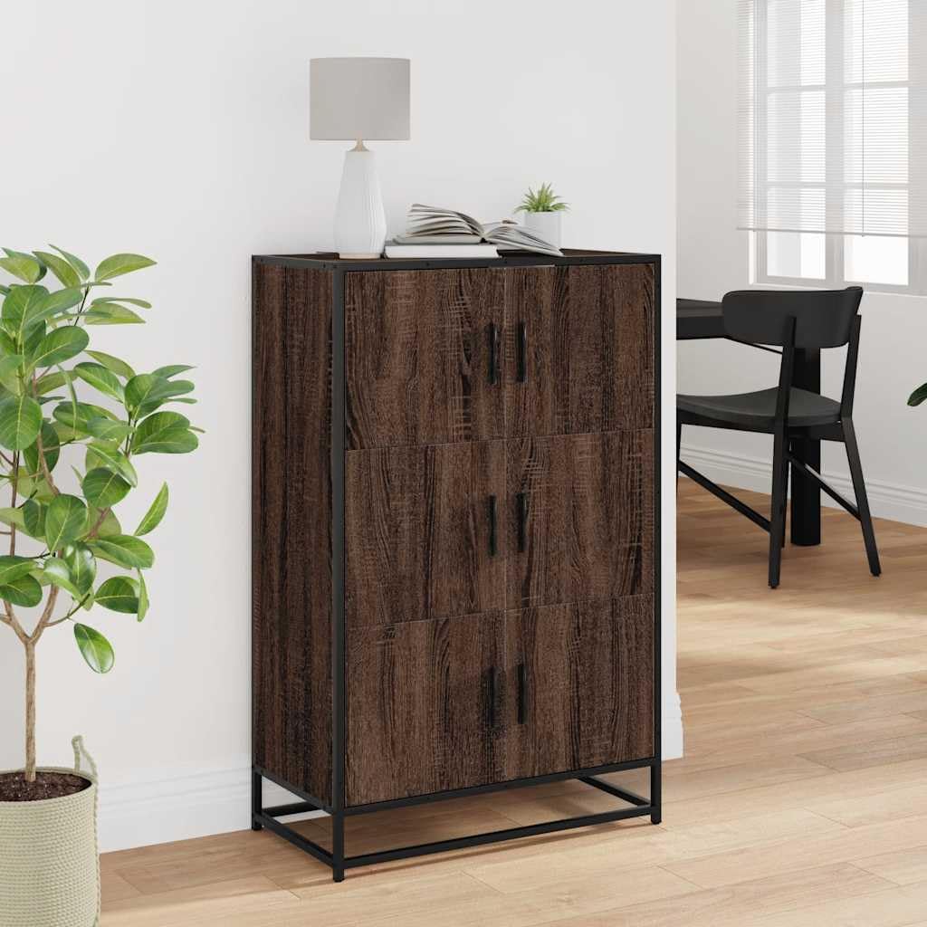 Mobiletto alto effetto rovere, 68 x 35 x 106,5 cm, in legno | Elegante armadietto per soggiorno e corridoio, spazio strutturale su 3 livelli con robusta struttura in metallo.