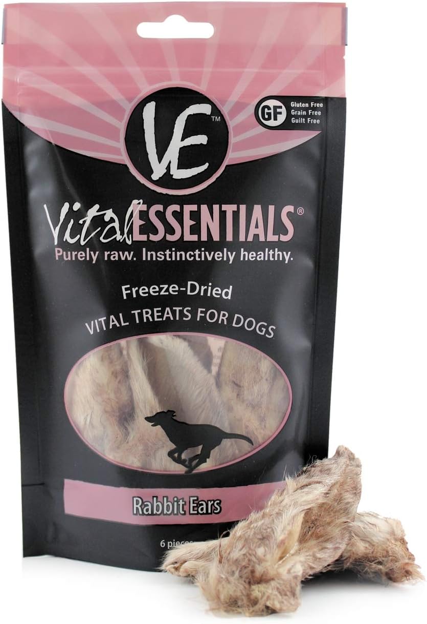 Vital Essentials Freeze-Dried Rabbit Ear Dog Treat - All Natural Exotic Single Ingredient - Dental Health & Mental Stimulation - No…
