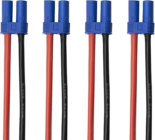 4 piezas EC5 macho y hembra de 0.197in, cable de alambre de silicona suave para aviones RC cuadricóptero, FPV Drone Lipo Battery ESC