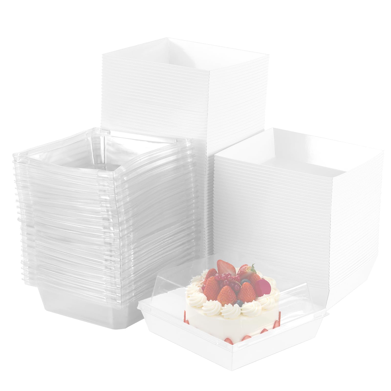 PINGEUI 100 cajas para rebanadas de pastel con tapas transparentes, caja de papel de 5 pulgadas, cajas de pastel para porciones de pasteles, sándwiches, galletas, color blanco