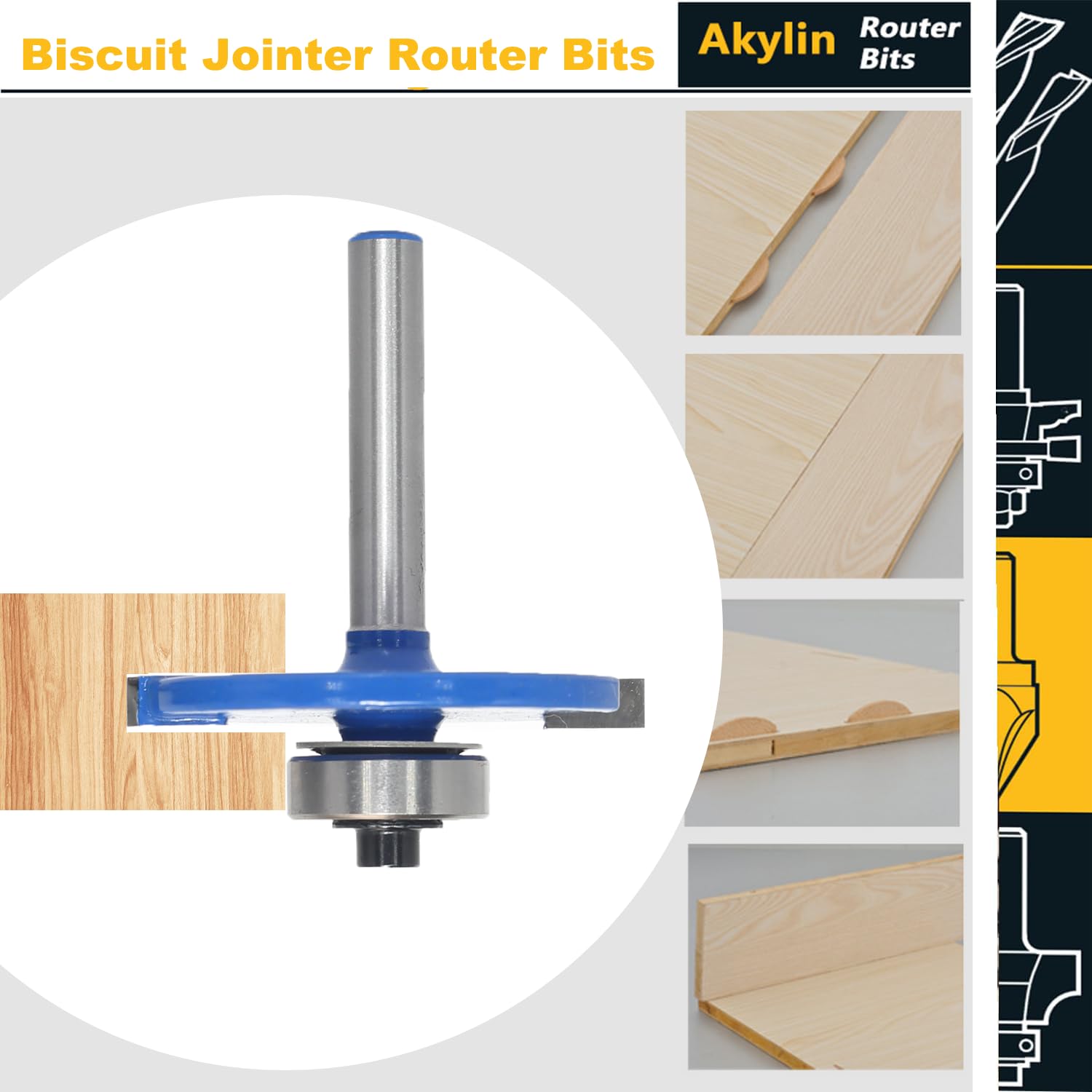 Akylin 20# Biscuit Jointer Router Bit, 1/4”Shank Biscuit Joint Slot Cutter Router Bits with Bearing - Image 3