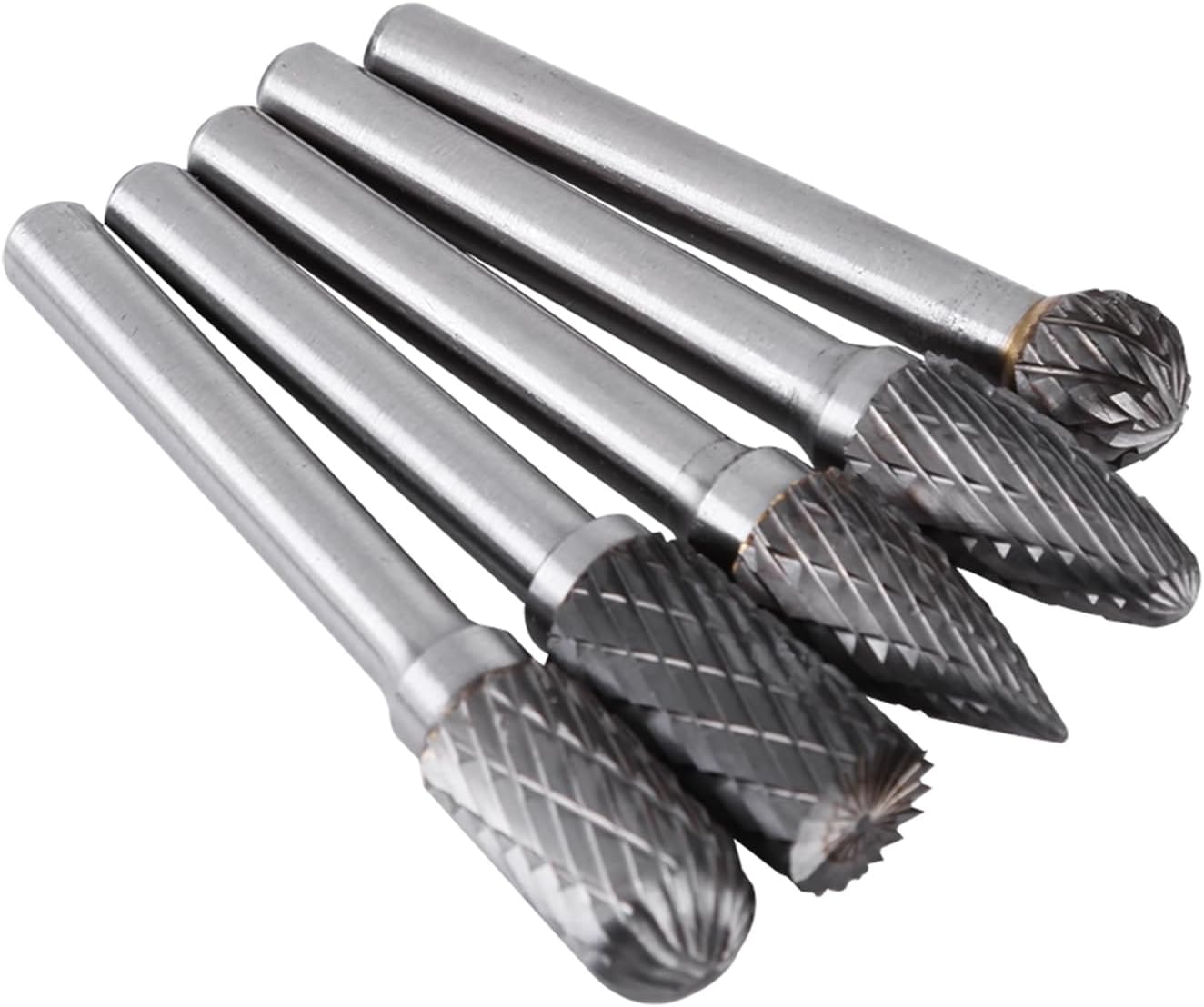 Fydun 5pcs Tungsten Carbide, 5 Pcs Steel Grinding Burr 6mm Shank 10mm Set Head Cutter Bits Kit Double Cut for Metal Polishing Engraving Die Grinder Accessories
