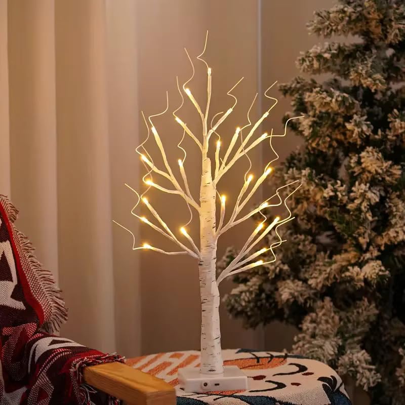 Eambrite Birch Twig Tree Lights with 24 Warm White LEDs, Battery Operated and USB, 60cm Tabletop Lamp for Christmas, Wedding, Home Decor, Party Decoration (Pack of 2)