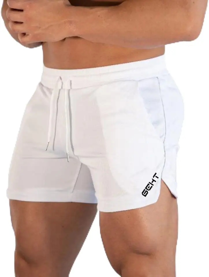 Shorts masculinos de ginástica com bolsos, shorts esportivos leves de secagem rápida para musculação e corrida