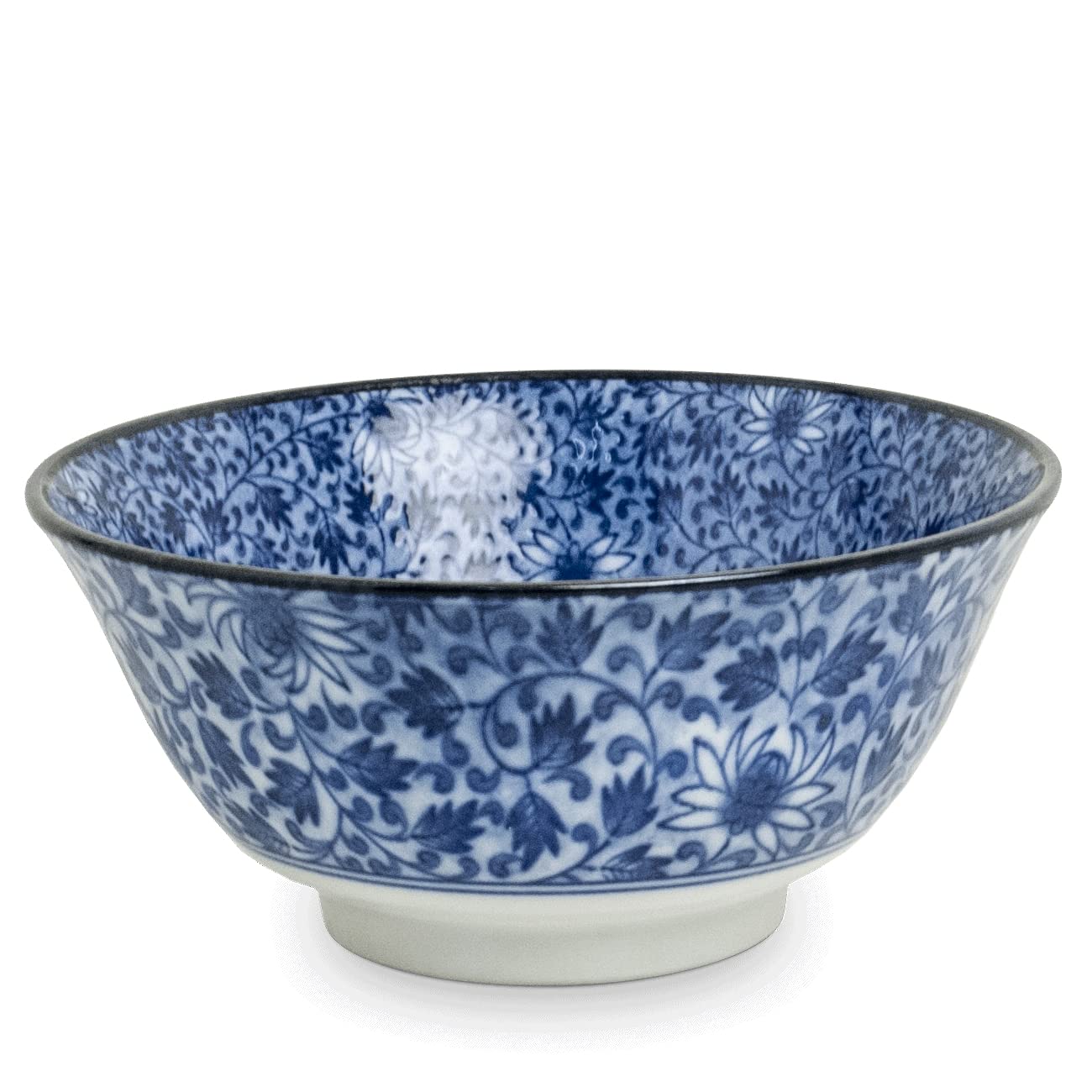 Matcha - Reisschalen 5-er Set Japan Porzellan blau weiss Blumen, Nr. 070