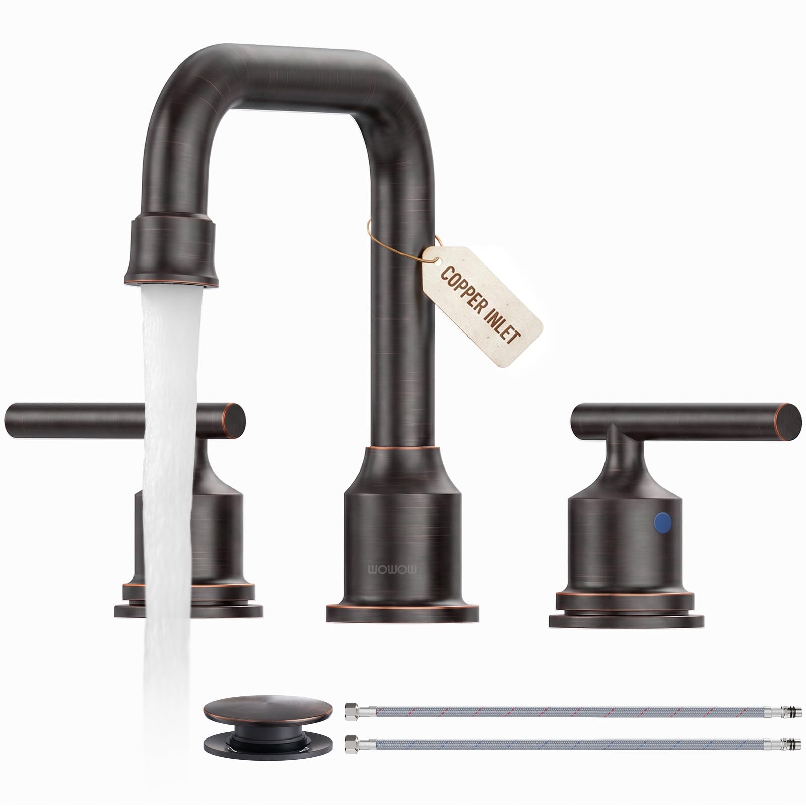 WOWOW Black Bathroom Faucet 3 Hole, Widespread Vanity Sink Faucets 8 Inch — Amazon image 16