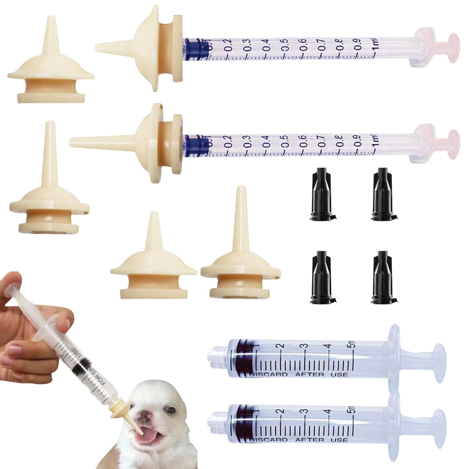 QLHNGUZ Puppy Syringe Feeder, Puppy Kitten Whelping Kit, Pet Feeding Syringe Bottles Nipple Replacement, Mini and Original Nipple with Syringes for Puppy Kitten Rabbit Squirrels Or Newborn Pets