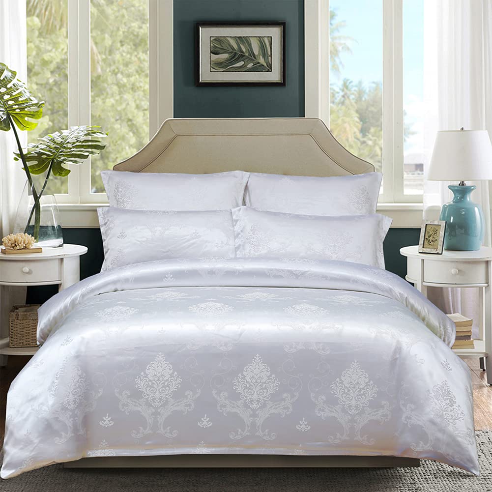 Parure de lit jacquard floral 228x228 cm avec sa housse de couette king size en satin de polyester