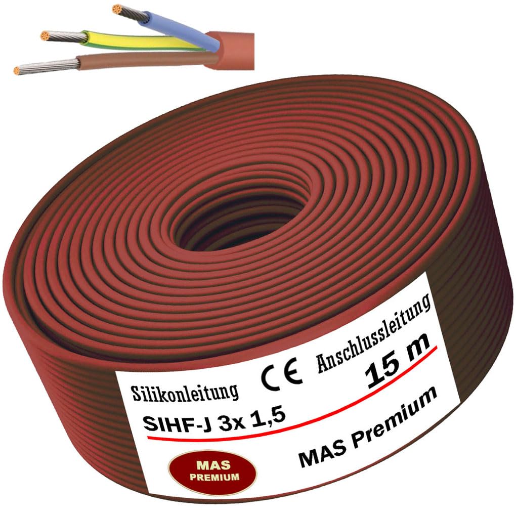 MAS Premium Cable de silicona de 5-250 m, cable de conexión, cable de silicona, cable de sauna, SIHF-J 3 x 0,75 1 1,5 2,5 4 6 alambre fino, flexible para dispositivos con efectos de alta temperatura