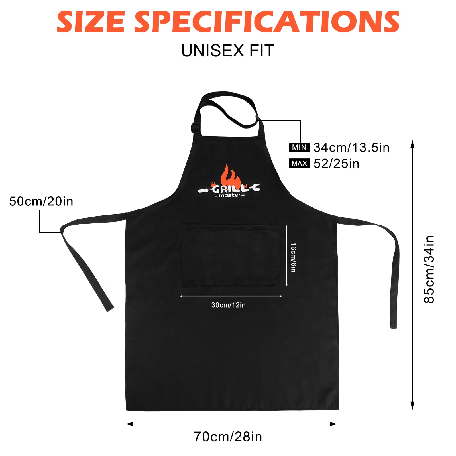 Mordx Bib Apron,Unisex Black Aprons Adjustable Washable,with 2 Pockets for Kitchen Crafting BBQ Drawing (Grillmaster 1) - Image 2