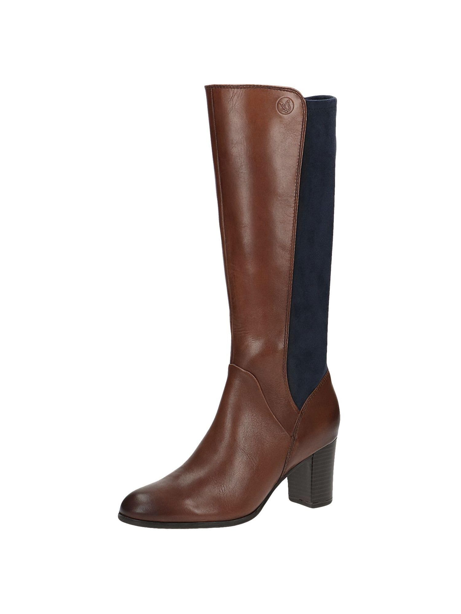 CAPRICE Women's high boots with heel Memotion made of leather knee-high Width G, Brown (Cognac/Ocean), 6 UK