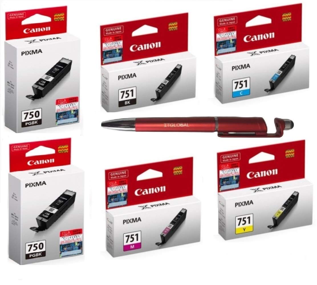 Canon 750 Twin & 751 B/C/Y/M Colour Ink Cartridge with ITGLOBAL 3in1 Multi-Function Mobile Phone Stand, Stylus Pen, Anti-Metal Texture Rotating Ballpoint Pen (Very Colors) PGI 750 CLI 751 (B07YB1V7NP) Amazon Price History, Amazon Price Tracker