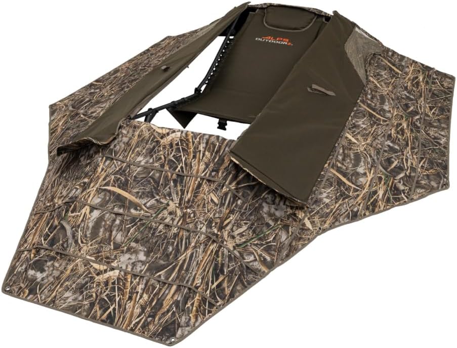 ALPS OutdoorZ Zero-Gravity Layout Blind - Advanced Hunting Blind, with Flared Fabric, Heavy-Duty Stakes, Padded Seat & Headrest, Gear Pockets, and Backpack Straps