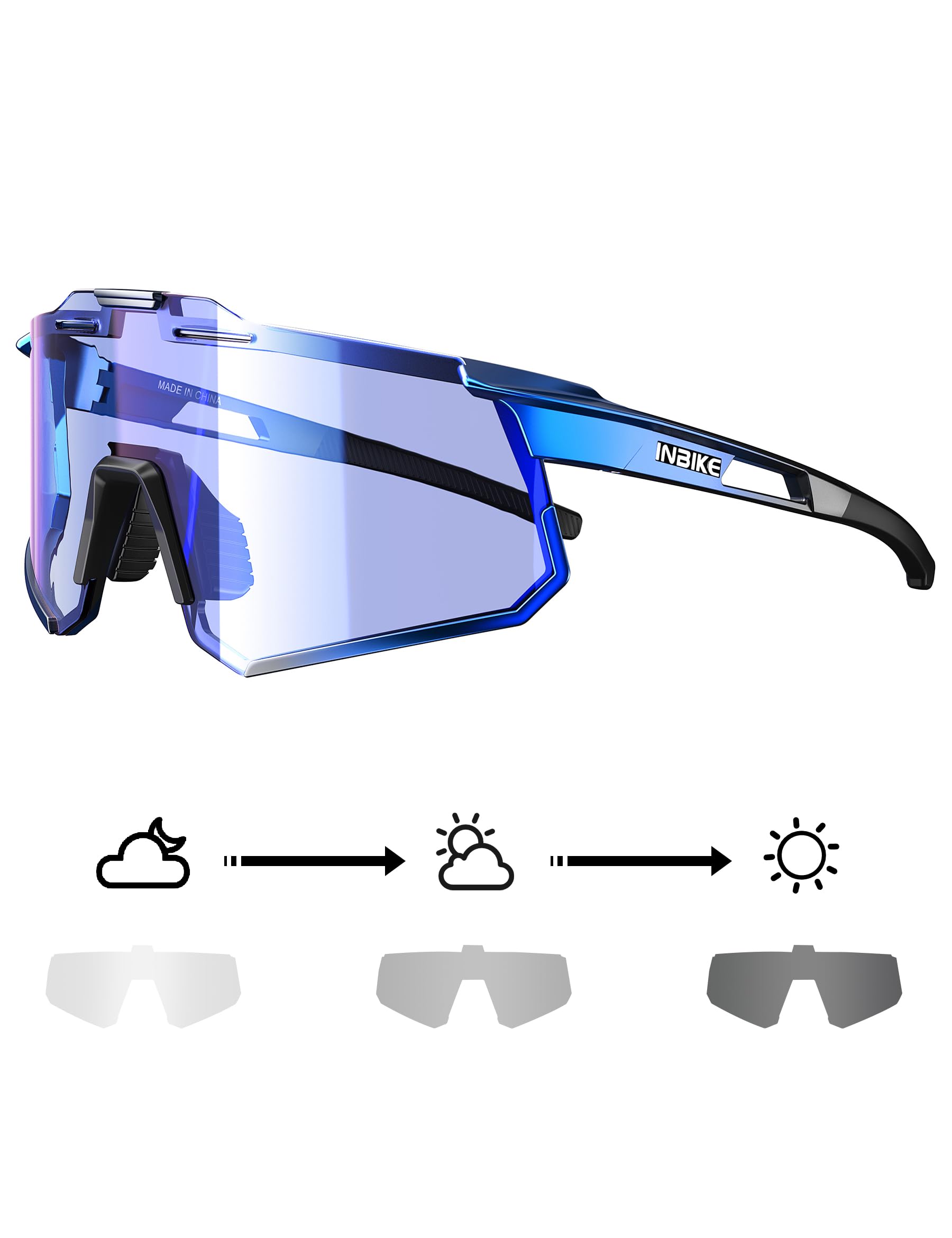 INBIKE Cycling Glasses Mens Women Running Sunglasses Sports Color Changing Night Driving Accessories For Day And Night Use Blue