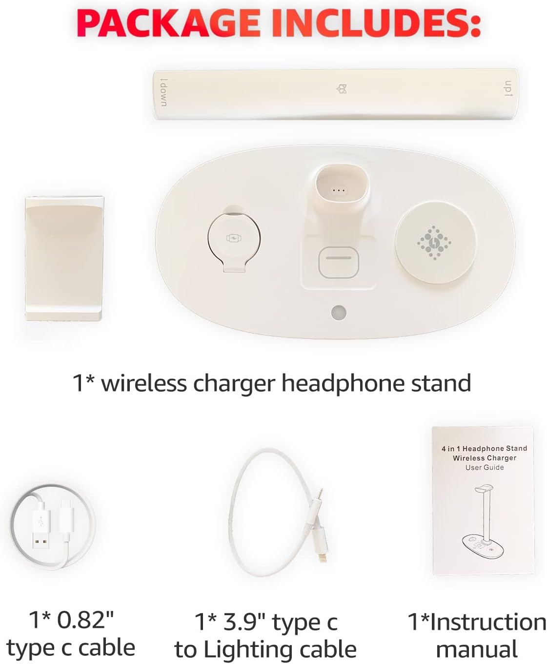 4 in 1 Wireless Charger with Headphone Stand for iPhone 17 16 15 14 13 12 Pro Max, Apple Watch 11 10 Ultra SE, AirPods Max 4 & Samsung S25-15W Gaming Desk Organizer (Adapter Not Included)(White) - Image 7