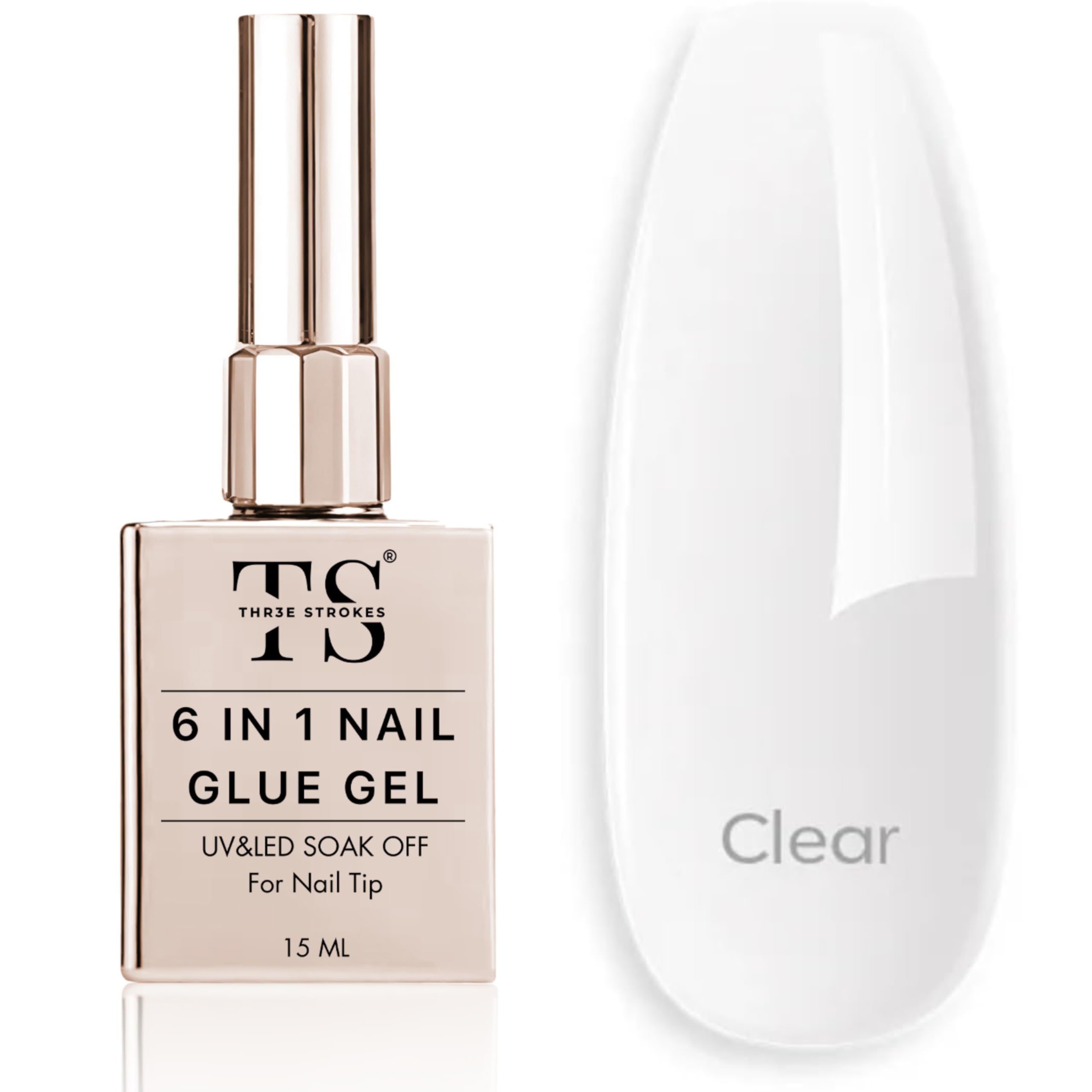 THR3E STROKES Builder Nail Gel, 6-in-1 Gel Builder 15ml for Nails, Hard Gel Builder Nail Strengthener Extension Gel Nail Polish Rhinestone False Nail Tips Glue Gel in a Bottle (CLEAR)