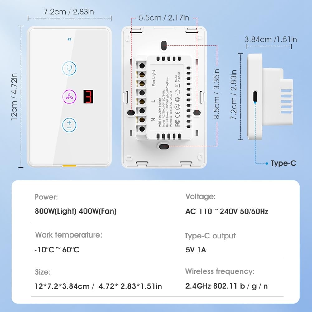 Tuya Smart WiFi Ventilador Interruptor de Luz Panel de Pared Táctil Temporizador Vocal Control App Control para Alexa Home A