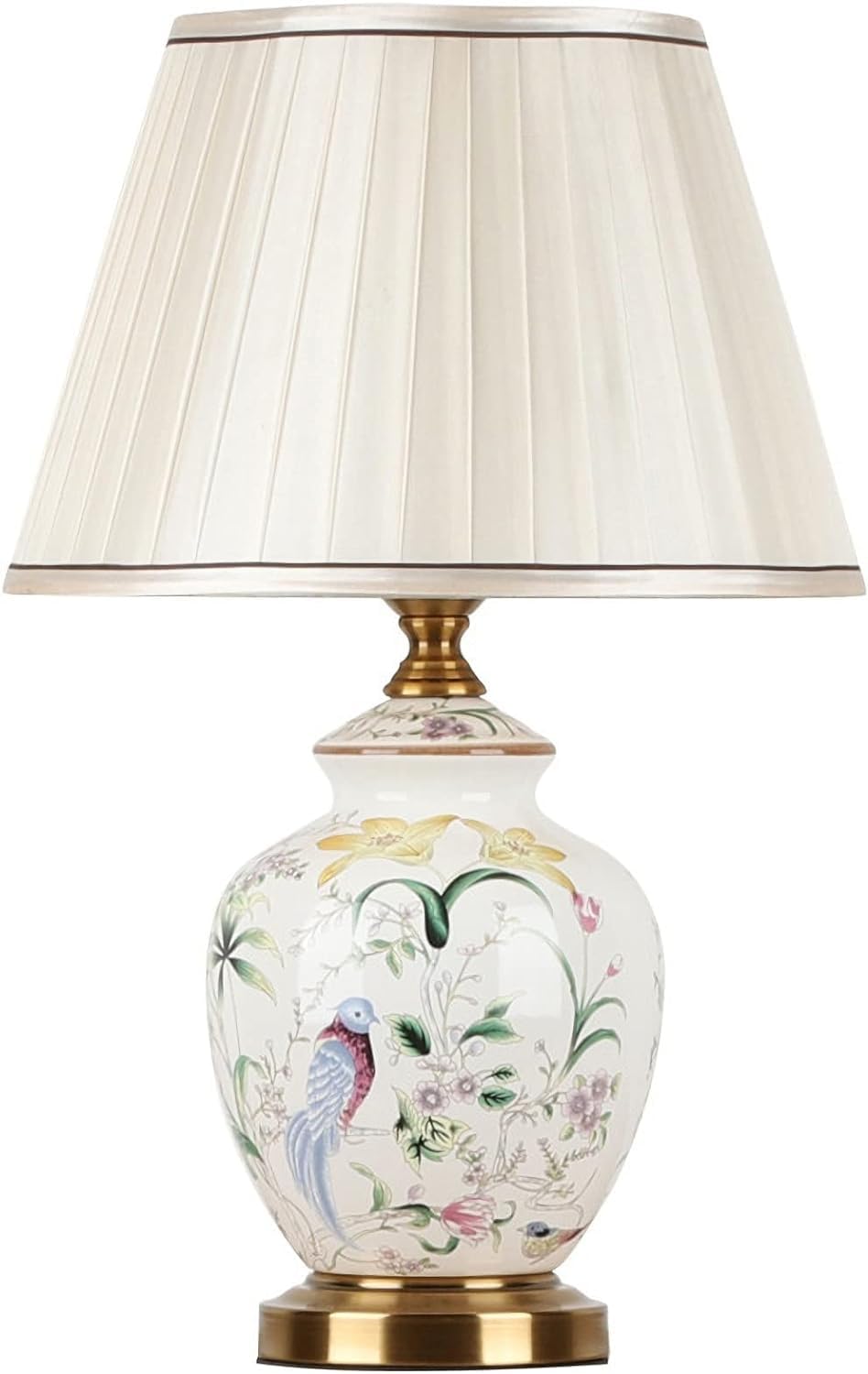 SANBDDLYY Elegant Ceramic Flower and Bird Table Lamp - Classic White Fabric Shade for Bedroom, Living Room, Desk, and Hotel