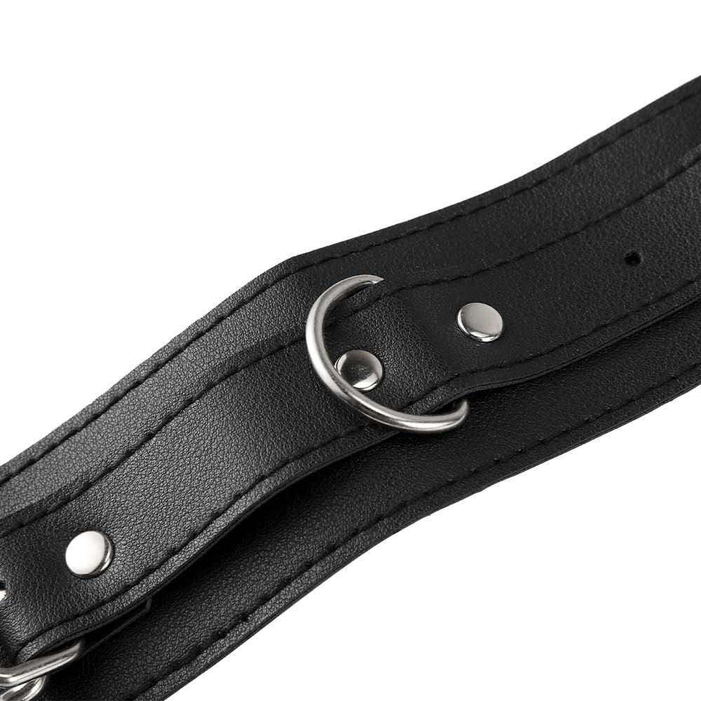 Ensemble de Bondage en Cuir Noir, Collier et Menottes Réglables, Kit de Contrainte pour Couples