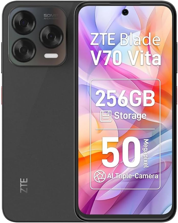 Blade V70 Vita Mobile Phone, 6.7” Display, Dual Sim, 4+256GB, 5000mAh Battery - Sim Free Unlocked Smartphone - UK Warranty - Stone Grey