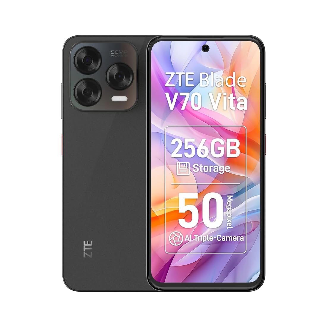 Blade V70 Vita Mobile Phone, 6.7” Display, Dual Sim, 4+256GB, 5000mAh Battery - Sim Free Unlocked Smartphone - UK Warranty - Stone Grey