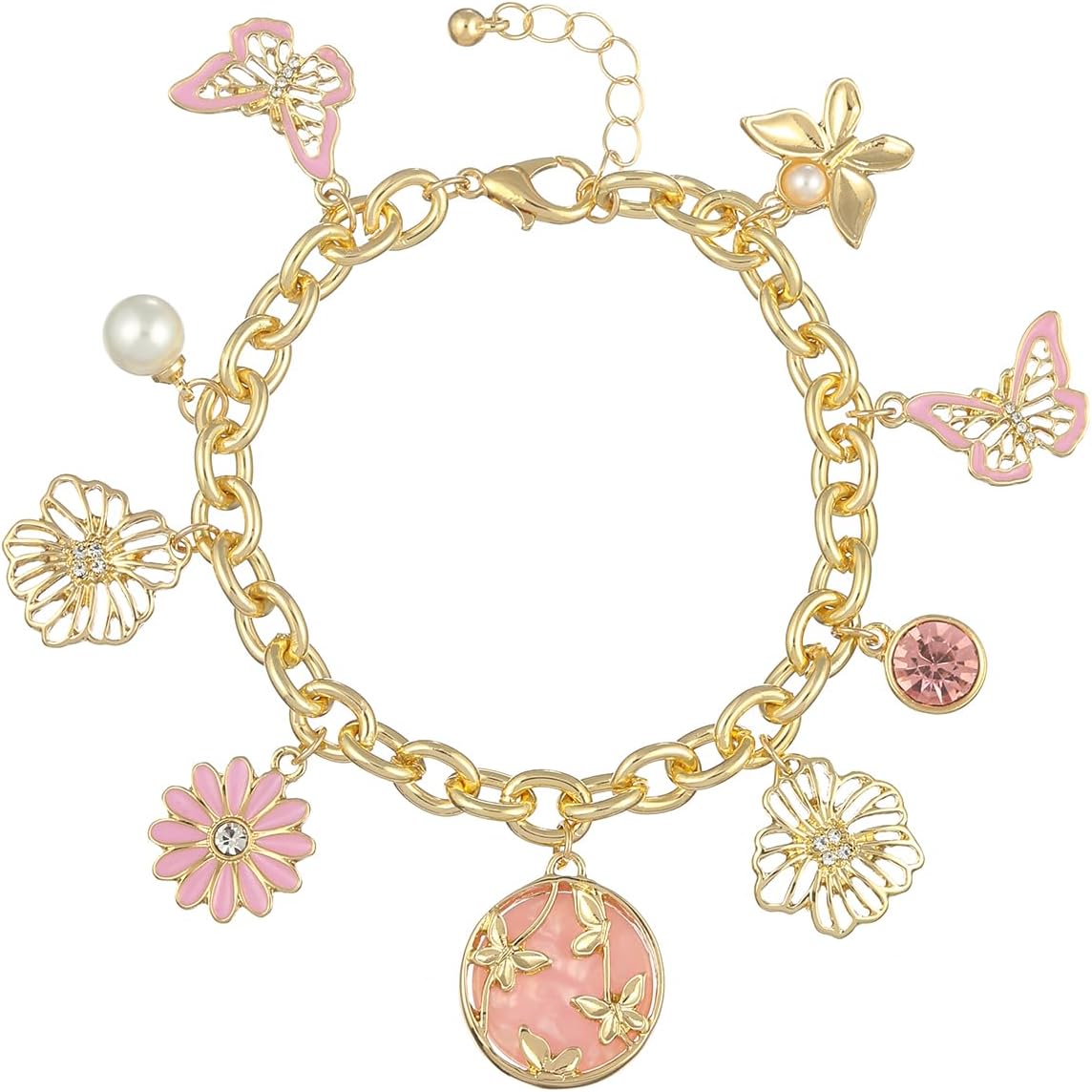 Madison Tyler Charm Bracelet | Gold Link Flower Butterfly Jewelry for Women | Dainty Spring Gift