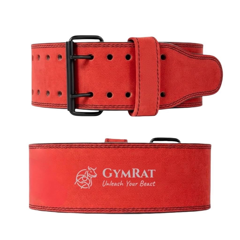 GYMRAT™ GS-Approved – Weight Lifting Belt 10mm - Prong Weightlifting Belt for Squats, Deadlift, and Bench Press – Lifting Belt Leather for Men and Women – Back Brace for Gym, Workout, Strength Training (RED, XL)-image-45