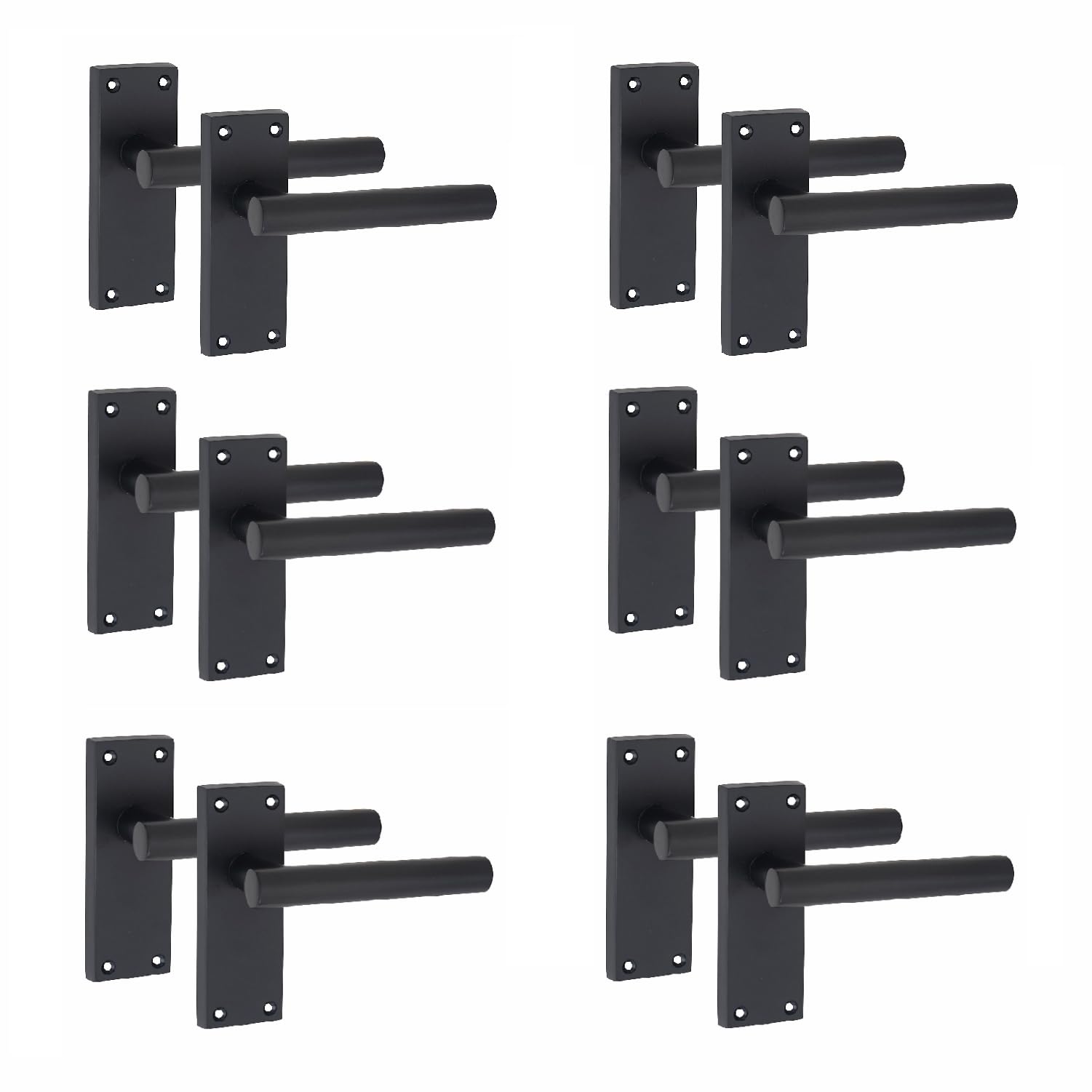 6 Pair of Victorian Straight T-Bar Handle Latch Door Handles Black Matt Black with 120mm x 40mm Backplate - Golden Grace