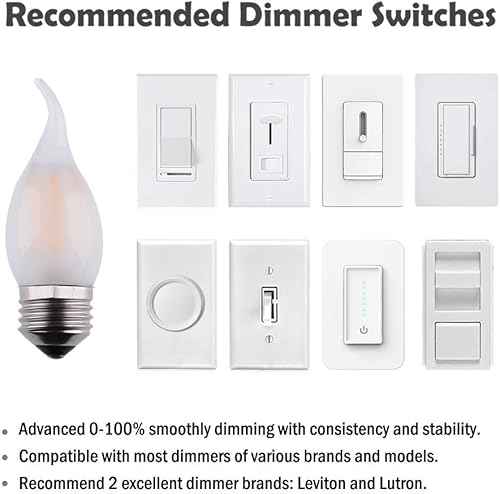 Miniatura 7 de Bombilla LED para candelabro C35 de 2 W (equivalente a 25 W) regulable, lámpara de filamento LED, luz blanca cálida de 2700 K, vidrio esmerilado,