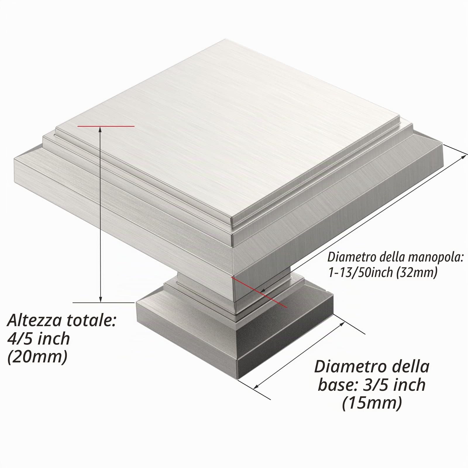 FURNIWARE Confezione da 12 pomelli per armadietti, pomelli quadrati in nichel satinato spazzolato massiccio anticato - 32 x 32 mm