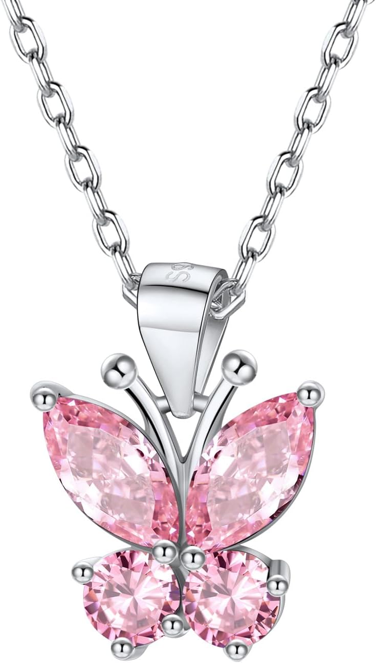 925 Sterling Silver Butterfly Necklace/Antler Deer Necklace,Adjustable Silver Birthstone Necklace for Women,Birthstone Jewelry Gift for Her