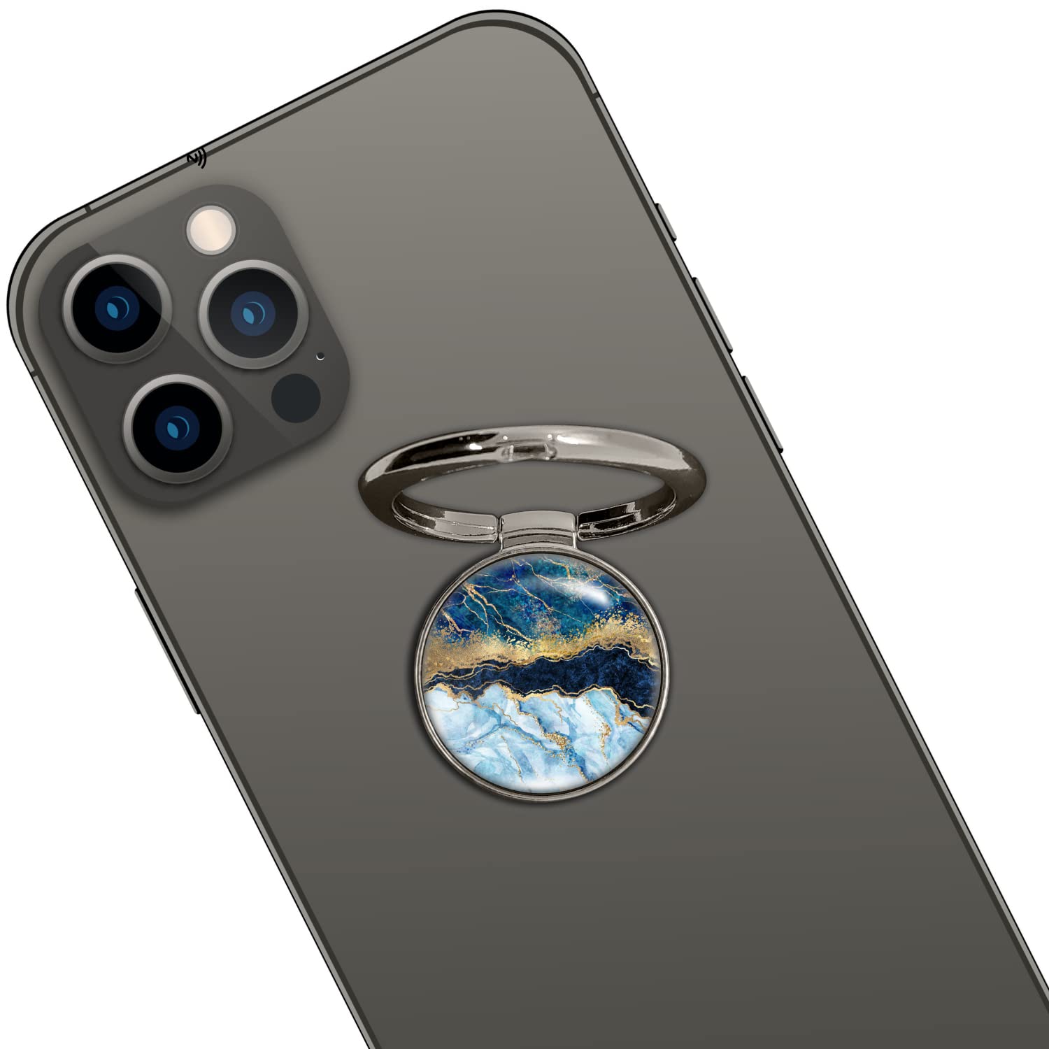 swap-n-snap 360° holo-ring metallic mobile phone hand holder back grip and stand for all cellphones & covers - marble & decorative