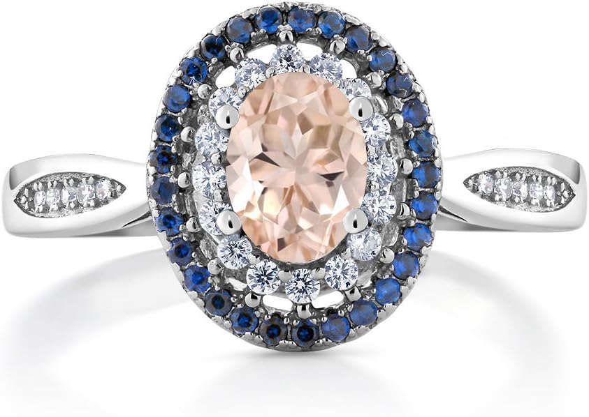 Gem Stone King Double Halo Wedding Engagement Anniversary Promise Ring For Women | 925 Sterling Silver | 7X5MM Oval Gemstone Birthstone | Available In Size 5, 6, 7, 8, 9 - Image 3