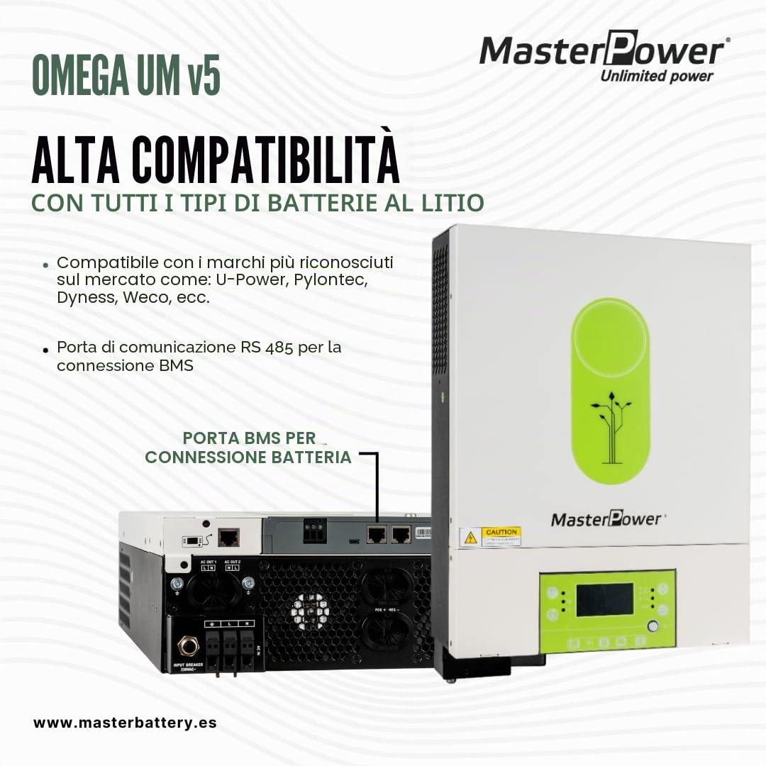 Inverter ibrido Master Power UM-V5 4000 W 24 V MPPT 120 A fino a 5000 W in pannelli, con doppia uscita per la gestione intelligente della ricarica + WiFi