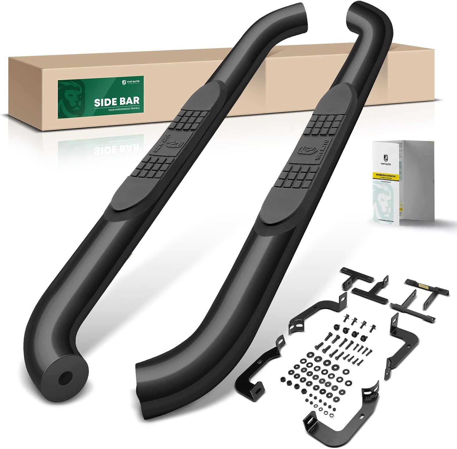 YHTAUTO 3 Inch Running Boards Side Steps Compatible with Jeep Wrangler JL 2018-2026, 2-Door SUV, Round Carbon Steel Black Powder, Cab Side Step Rails Off-Road Exterior Accessories, Set of 2