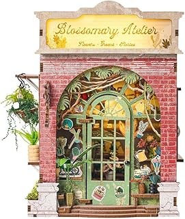 diyブックnookキット大人と十代、友人や家族のための創造的な贈り物のためのledライトミニチュアフラワーショップキットとdiy booknook木製3 dパズルドールハウスキット