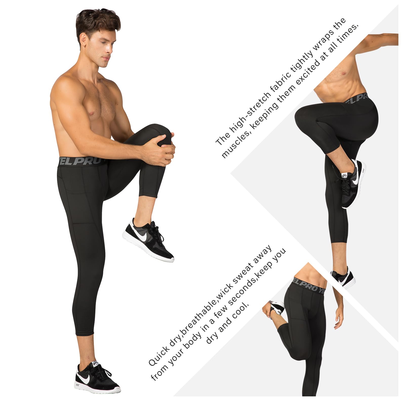 HomyComy Legging Homme,Running Pantalon Sport Collant Séchage Rapide Baselayer Long Tight pour Gym Jogging Cyclisme