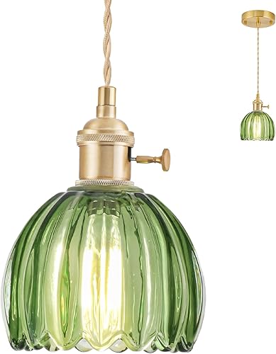 Miniatura 18 de Lámparas colgantes enchufables, lámpara colgante de cristal vintage, mini lámpara colgante de tulipán blanco leche, iluminación colgante para isla