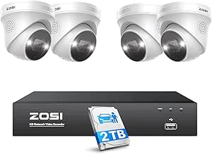 ZOSI 4K Spotlight PoE Security Camera System with Person Vehicle Detection,2 Way Audio,Color Night Vision,8 Port 16CH 8MP NVR with 2TB HDD,4pcs 5MP Outdoor PoE IP Cameras for Home 24/7 Recording asin的图片