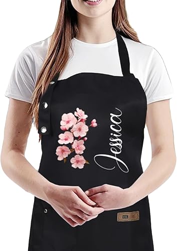 Delantal personalizado para mujer, diseño floral, impermeable, ideal para cocinar, hornear, asar a la parrilla, jardinería