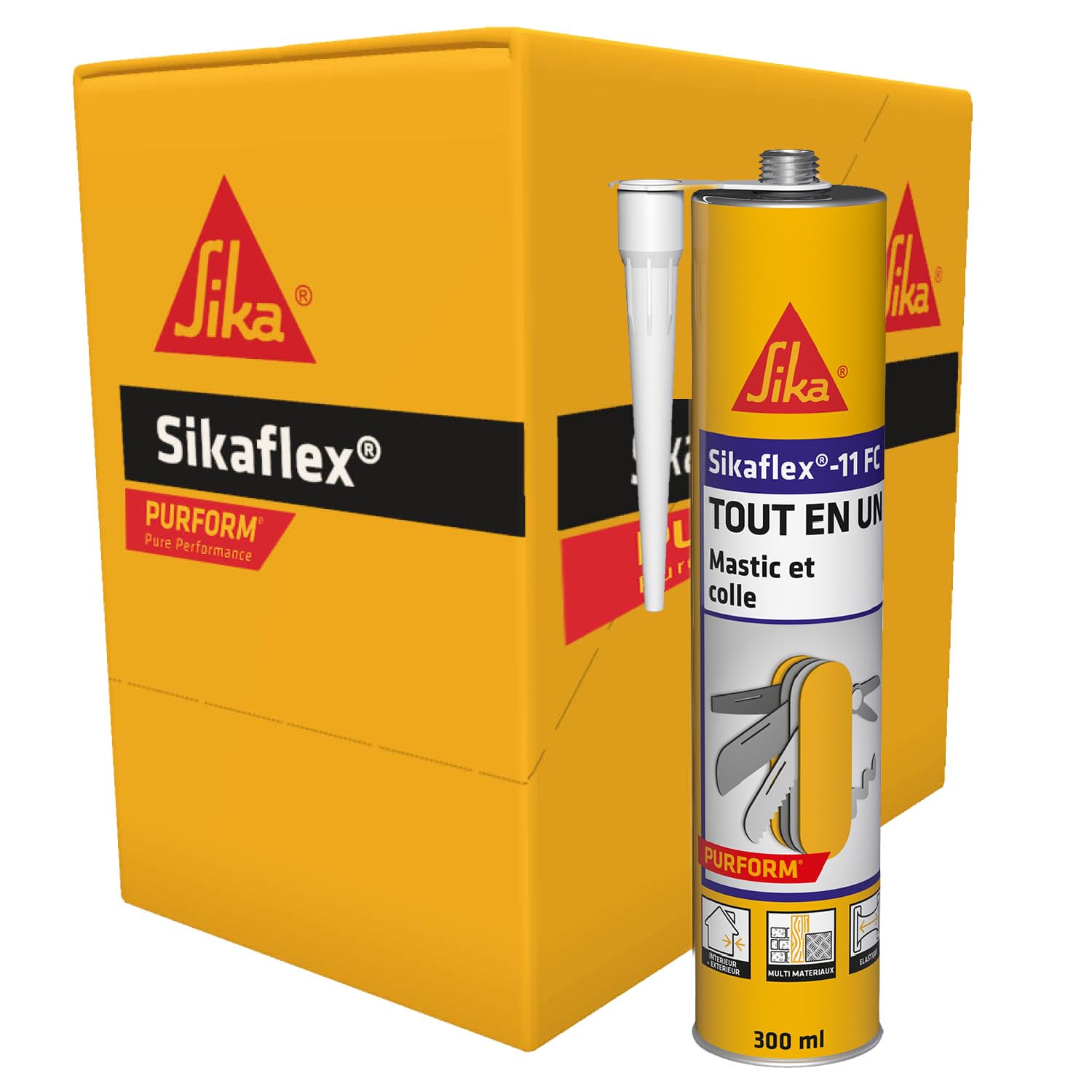 SIKA - Mastic colle multi-usage - Sikaflex 11 FC - Blanc - Carton 12x300ml | Joint et colle - Tout en un - Multisupports - Int/Ext - Idéal travaux de bricolage - Durcit rapidement - Purform