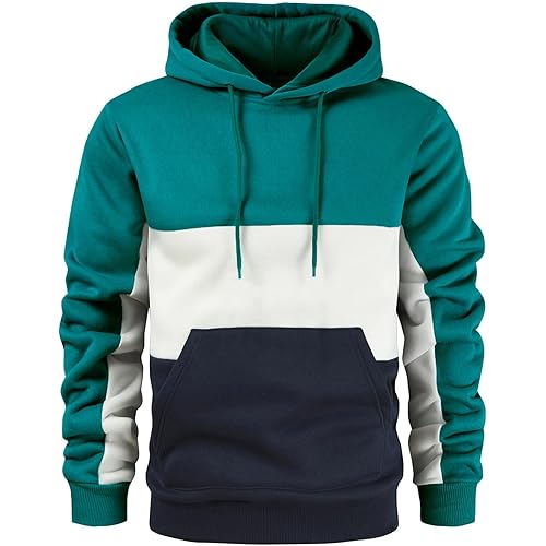 Rusaevon Men's Fleece Pullover Hoodie Sweatshrits Drawstring Hooded Color Block Hoody for Men with Kangaroo Pocket