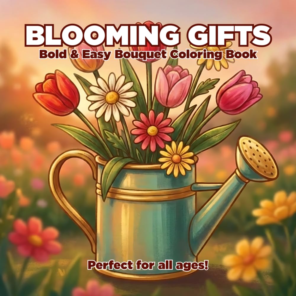 BLOOMING GIFTS: Bold & Easy Bouquet Coloring Book: 50 Relaxing and Stress Relief Flower Designs Perfect for All Ages