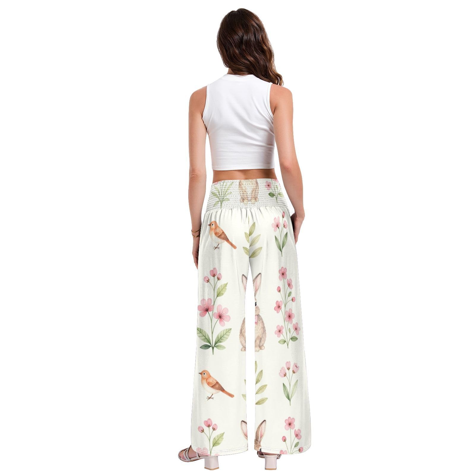 FRODOTGV Cottontail Bloom - Pantalones Palazzos para mujer, resistentes a las arrugas, pantalones casuales de viaje