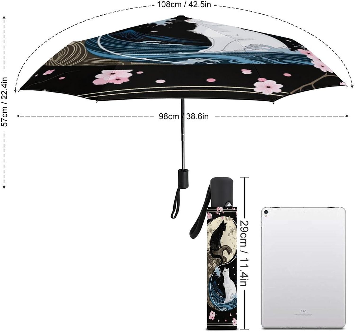 Yorkie in Mountain Path Automatic Travel Umbrella Windproof Compact, Lightweight Auto Open Close Rain & Sun Umbrella with UV Protection